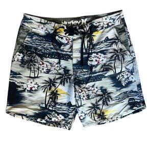 Hurley Tropical Hawaiian Palm Tree Board Shorts Swim Trunks Size 34